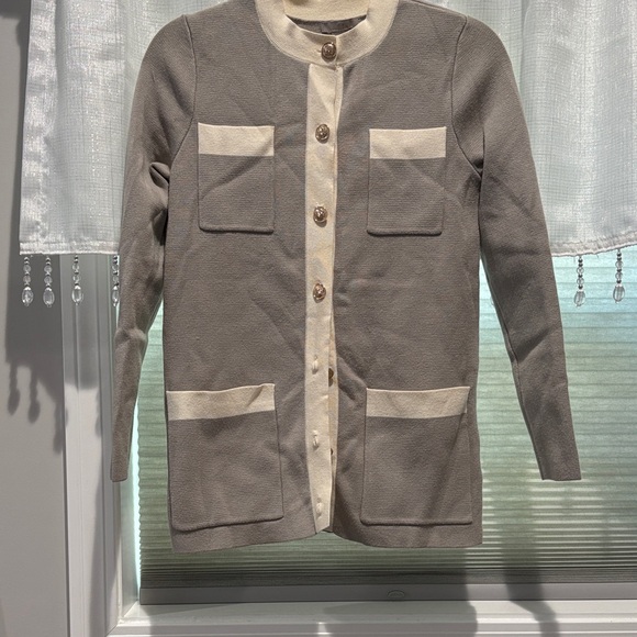 Gray and Cream Button-Up Cardigan - Picture 1 of 2